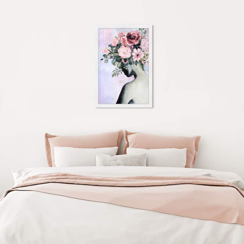 "Florals in her head", Elegant Flower Crown Traditional Pink Framed